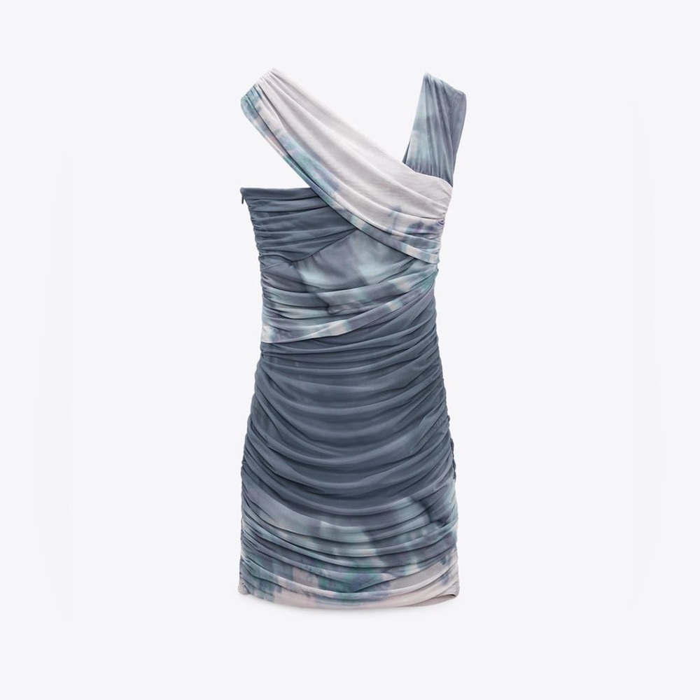 Zara Asymmetrical Printed Tulle Dress - Picture 6 of 13